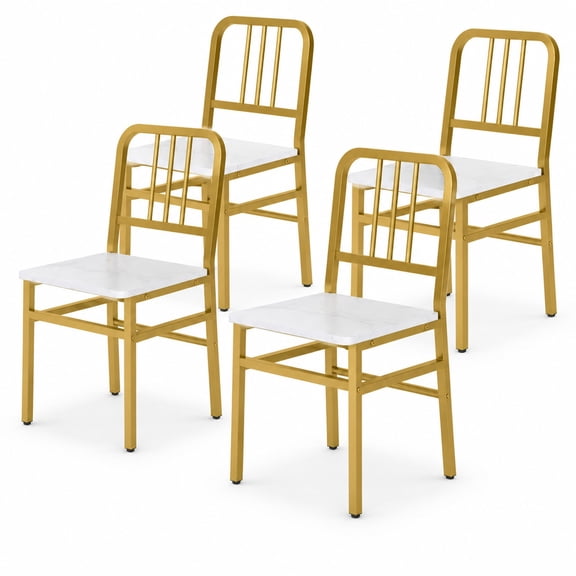 Fenbeli Dining Chairs Set of 4 with Slatted Backrest & Metal Frame and Wooden Seat, 330 lbs Capacity, Engineered Wood Frame, White