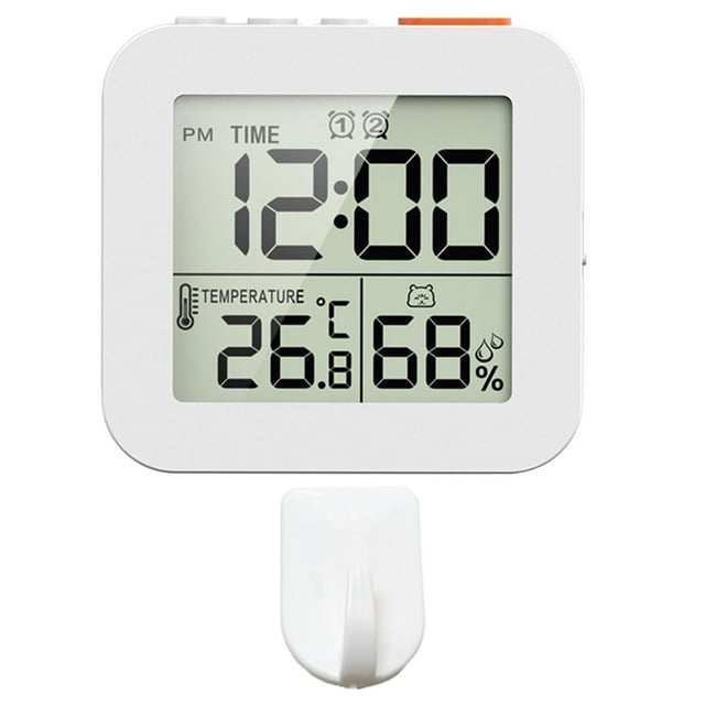 Tnarru Digital Alarm Clock Digital Bathroom Clock Electronic LED Time Display Bedside Clock Temperature Display for Dormitory Office 1 Hook White