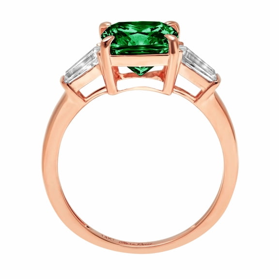 3 ct Cushion Cut Simulated Emerald Three-Stone Engagement Ring for Women in 18K Rose Gold