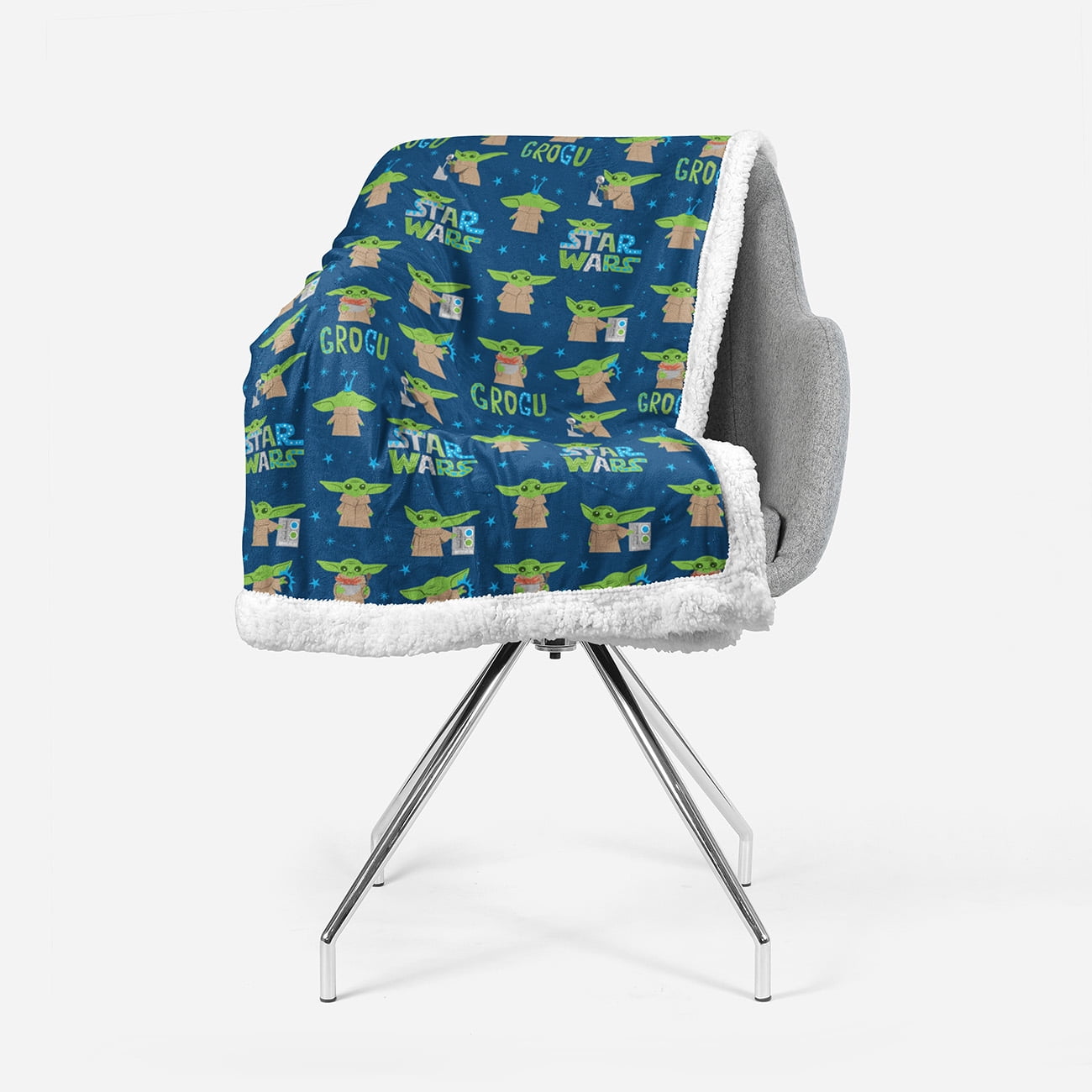 Baby Yoda Starry Child Sherpa Back Throw Blanket, 60" x 90", Microfiber, Blue, Star Wars