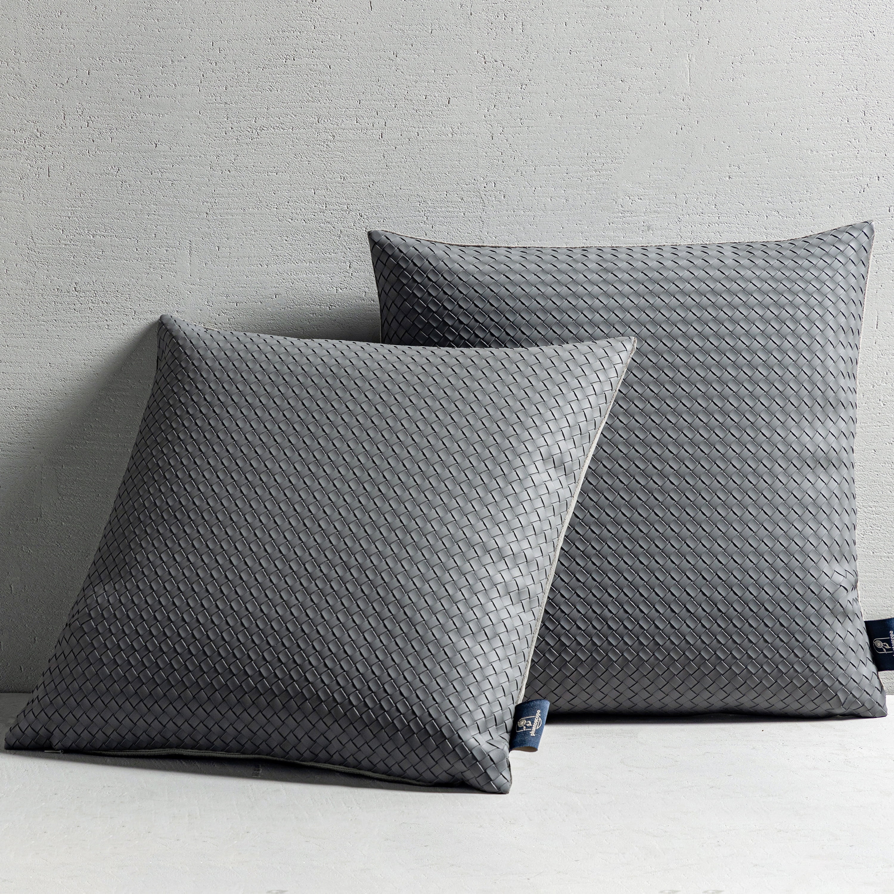 Phantoscope Faux Leather Woven Throw Pillows, Modern Farmhouse Decorative Accent Pillows, Light Gray, 18 x 18 in, Set of 2