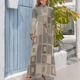 thumbnail image 4 of Abstract Brown Square Pattern Women's Long Dress Long Sleeves Dress Vintage Dresses Party Maxi Dress High Waist Dress, 4 of 4
