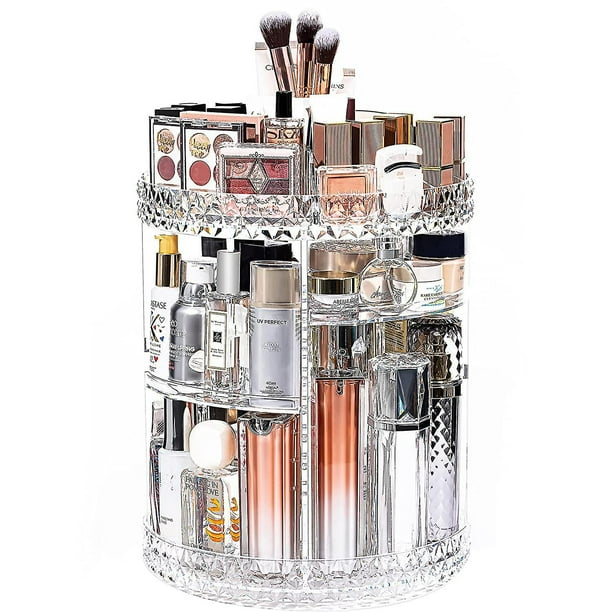 Organizador de maquillaje, organizador de almacenamiento de cosméticos giratorio de 360 grados, vitrina de maquillaje ajustable