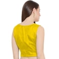 thumbnail image 3 of eloria Women Round Neck Sari Top Blouse Casual Short Sleeve With Triangle Lace, Art Silk Color : Yellow, SIZE : 36, 3 of 5