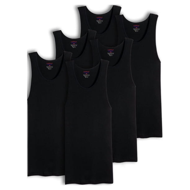 Packs Económicos de Camiseta sin Mangas y Camiseta Interior de Canalé 100% Algodón para Hombre en Blanco y Negro (M, Paquete de 6 Negros)