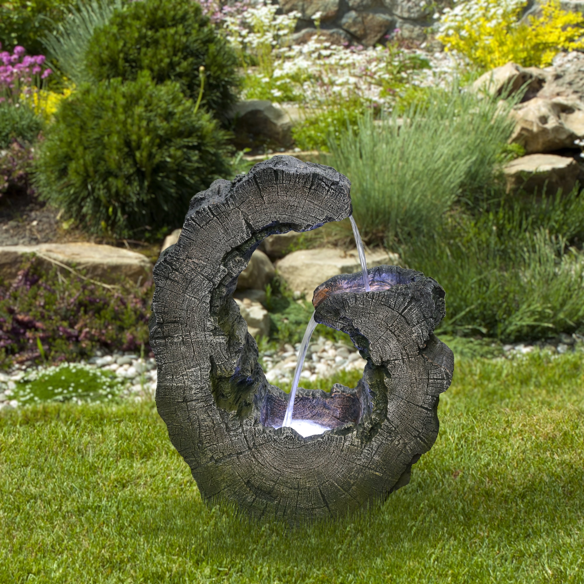 Northlight Lighted Tree Trunk Waterfall Outdoor Garden Water Fountain - 26"