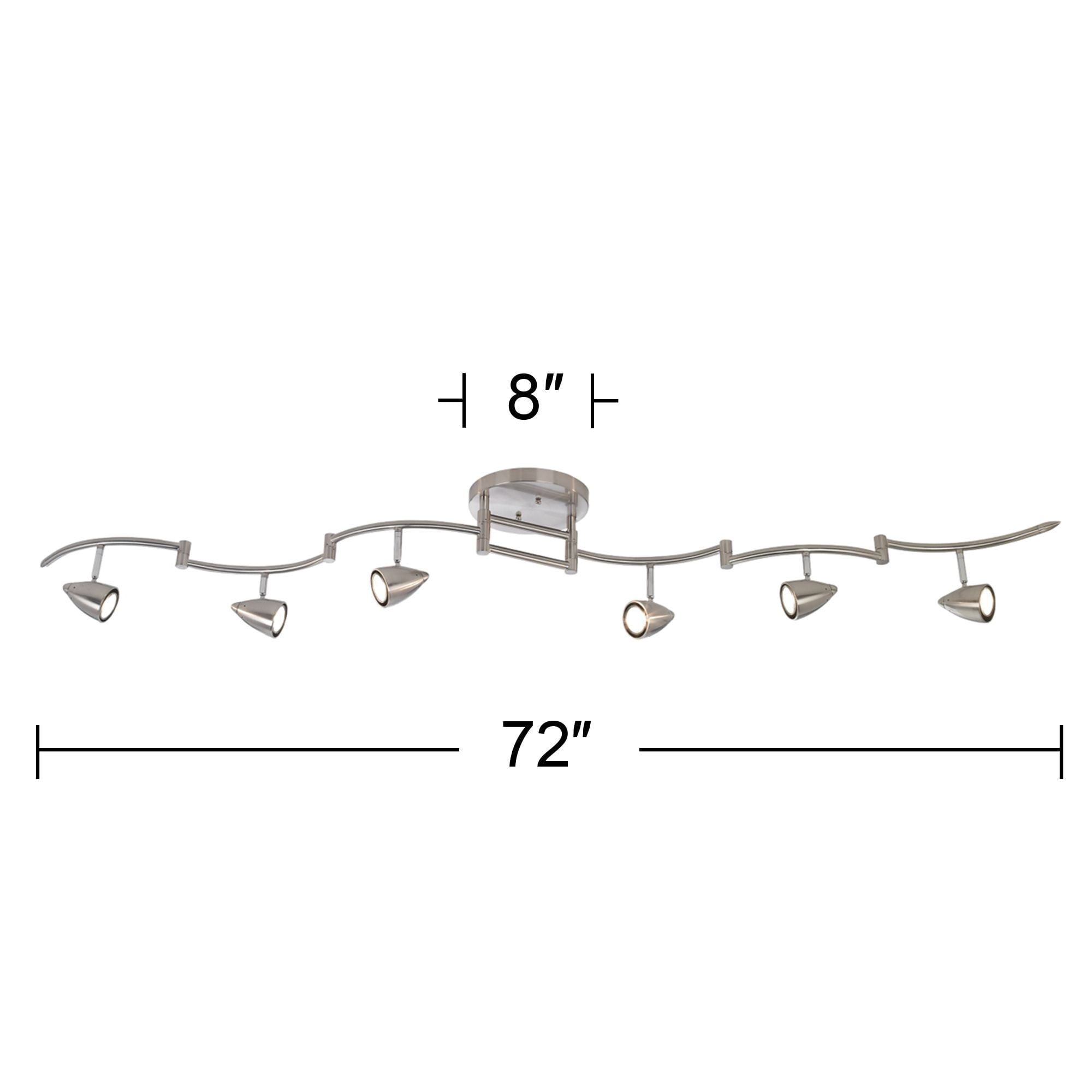 Pro Track Heavy Duty Axel 6-Head LED Ceiling Track Light Fixture Kit Swing Arm Brushed Nickel Finish Metal Modern Kitchen 72" Wide