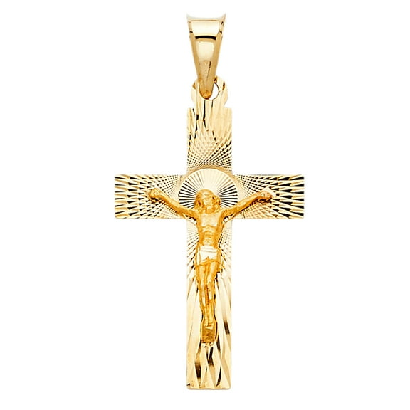 14k Yellow Gold Jesus Crucified Without Sin God The Father Crucifix Pendant Jewelry Female Unisex