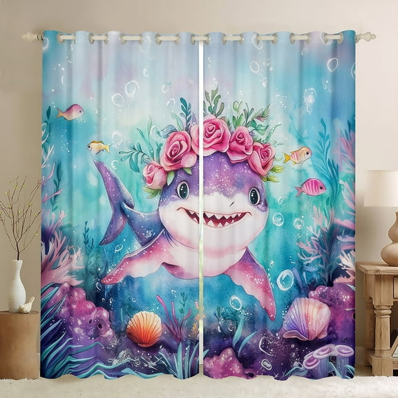 Erosebridal Sea Shark Curtains for Living Room,Sea Animal 30%-50% Blackout Curtains Set of 2 (38x45),Teenager Bedroom Decor