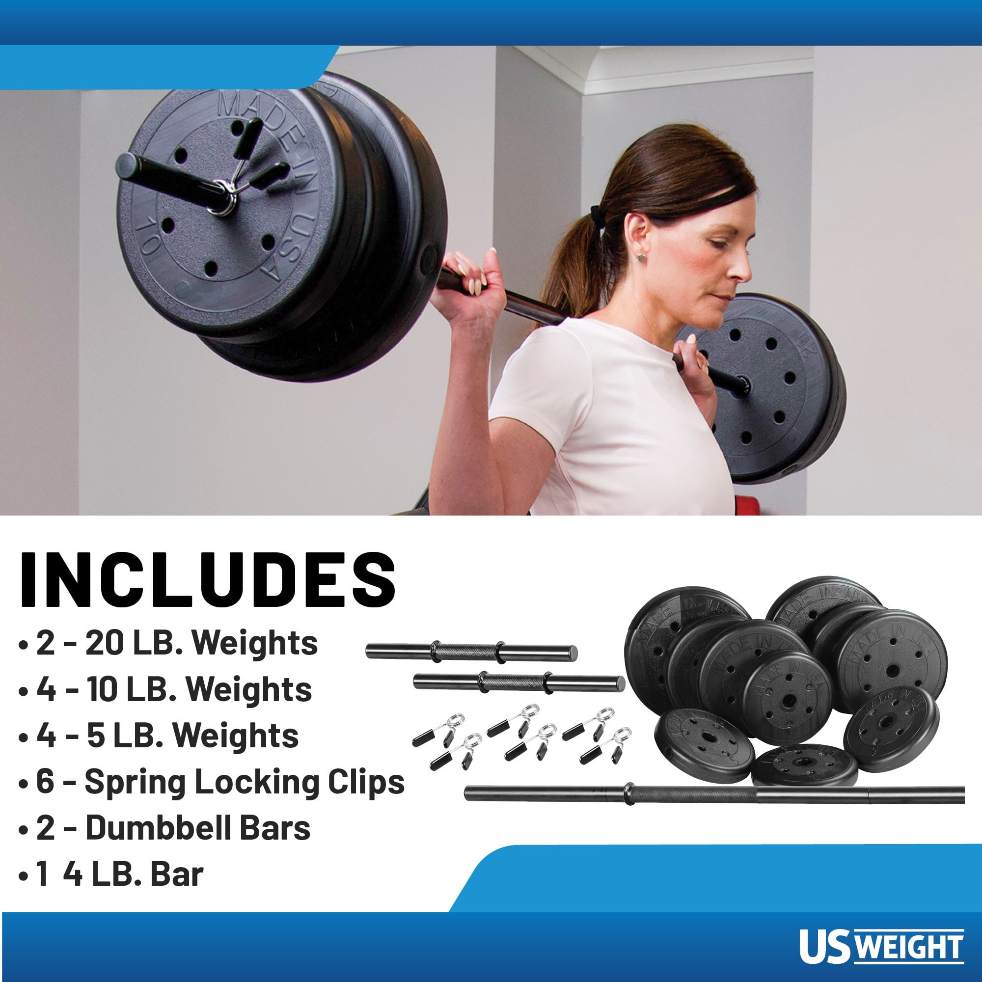 105 lb Barbell and Dumbell Weight Set Featuring Two 20 lb., Four 10 lb. and Four 5 lb. Weights, Two Dumbbell Bars & Full 6-foot Length Bar