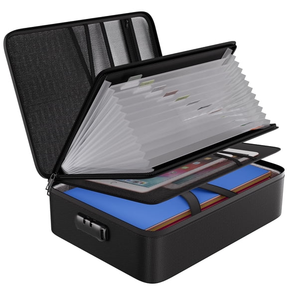 ENGPOW 5200? Fireproof File Organizer Bag with 13 Pocket Accordion File Folder,Document Organizer Box with Lock&Labels,M