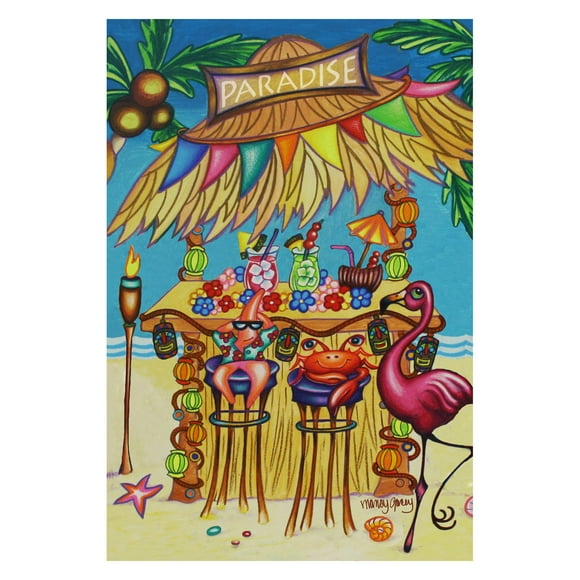 Toland Home Garden Tiki Beach Bar 28 x 40 Inch Decorative Tropical Summer Flamingo Crab Party House Flag