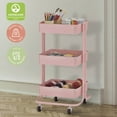 thumbnail image 4 of ECR4Kids 3-Tier Metal Rolling Utility Storage Cart, Multipurpose Organization, Pink, 4 of 6