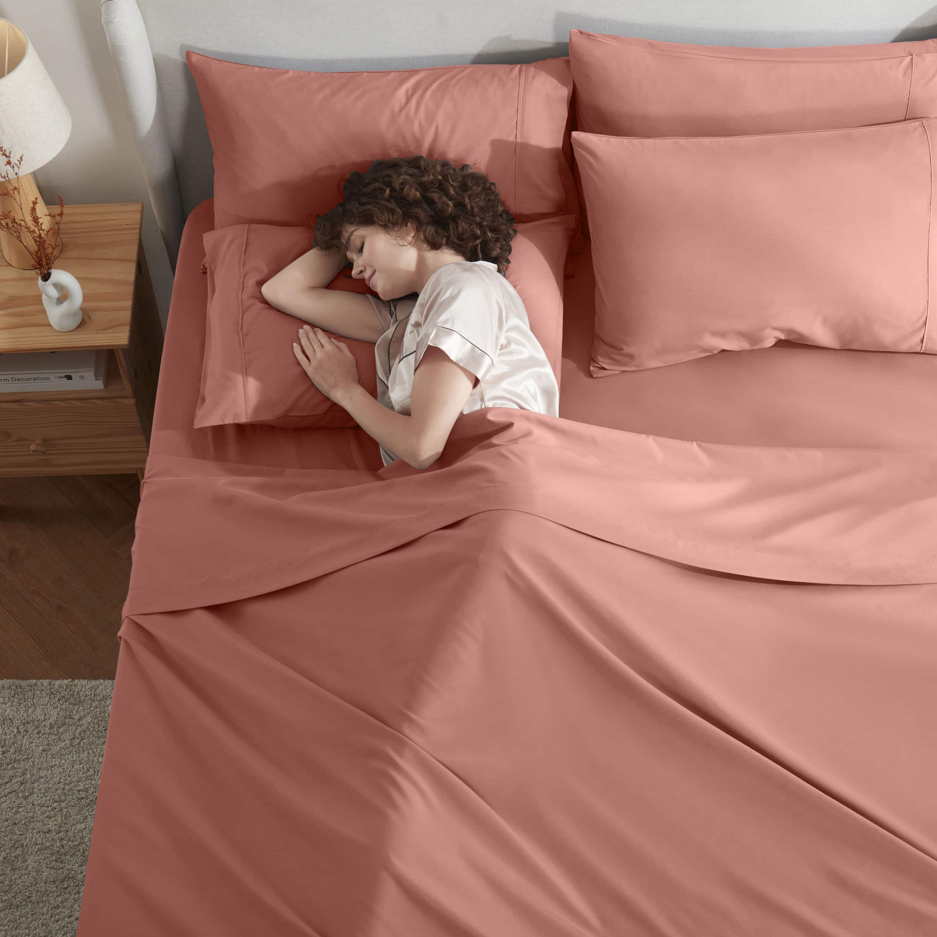 LammaLoe Extra Deep Pocket Full Size Sheets set, Fits 18"-24" Mattress, 6 Piece Soft Microfiber Bed Sheet Sets, Misty Rose