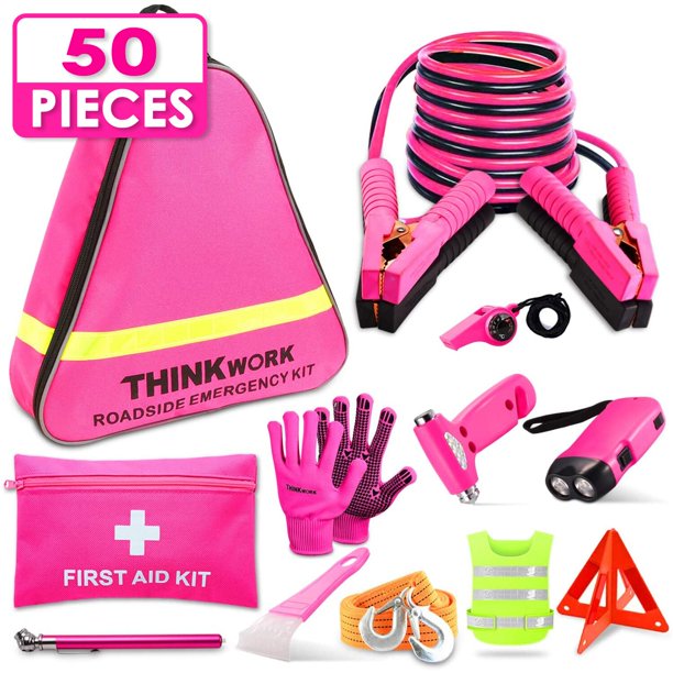 THINKWORK Car Emergency Kit，Pink Emergency Roadside Assistance with