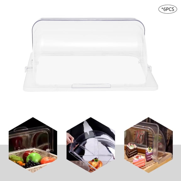 6 PCS  Half Size Roll Top Cover, Clear Display Cover for Half Size 1/2 Chafing Dish   for hotels, restaurants, banquets, parties, picnics, bakeries, dessert shops