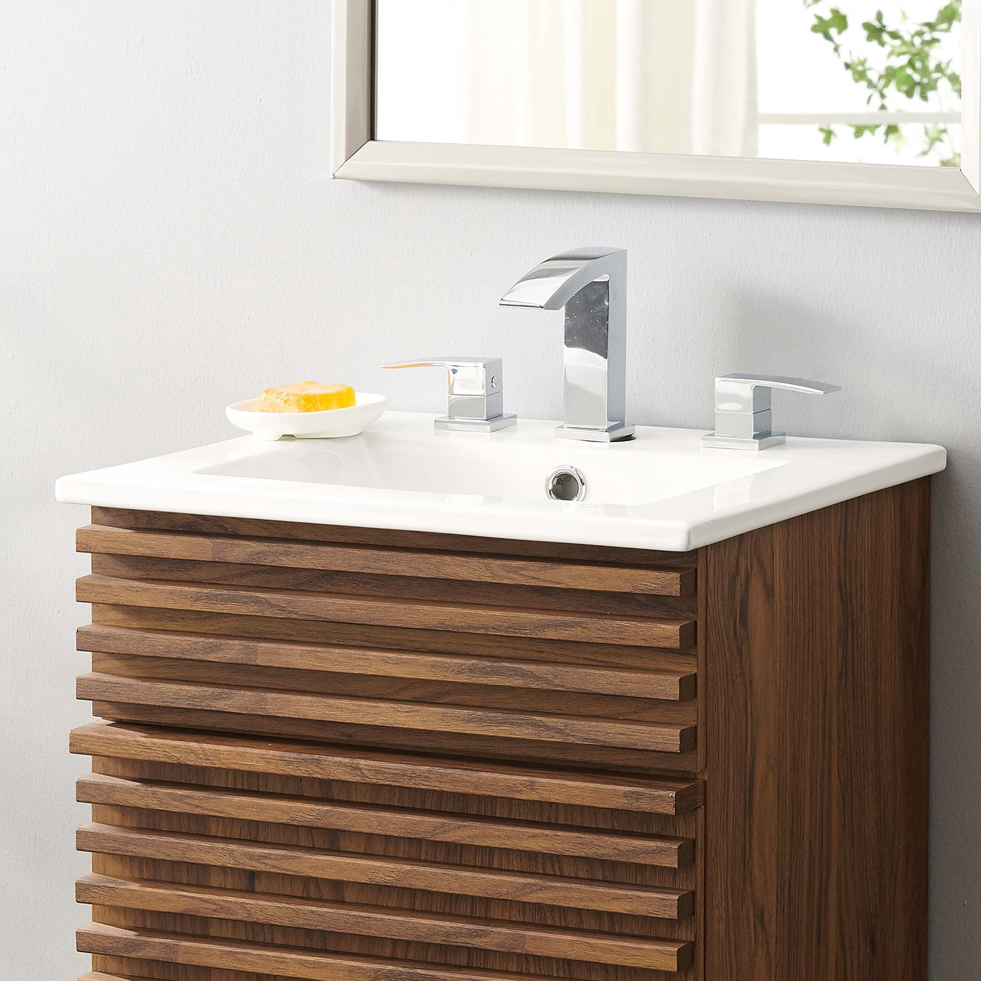 Modway Cayman Modern 18" Bathroom Sink in White With Rectangular Basin