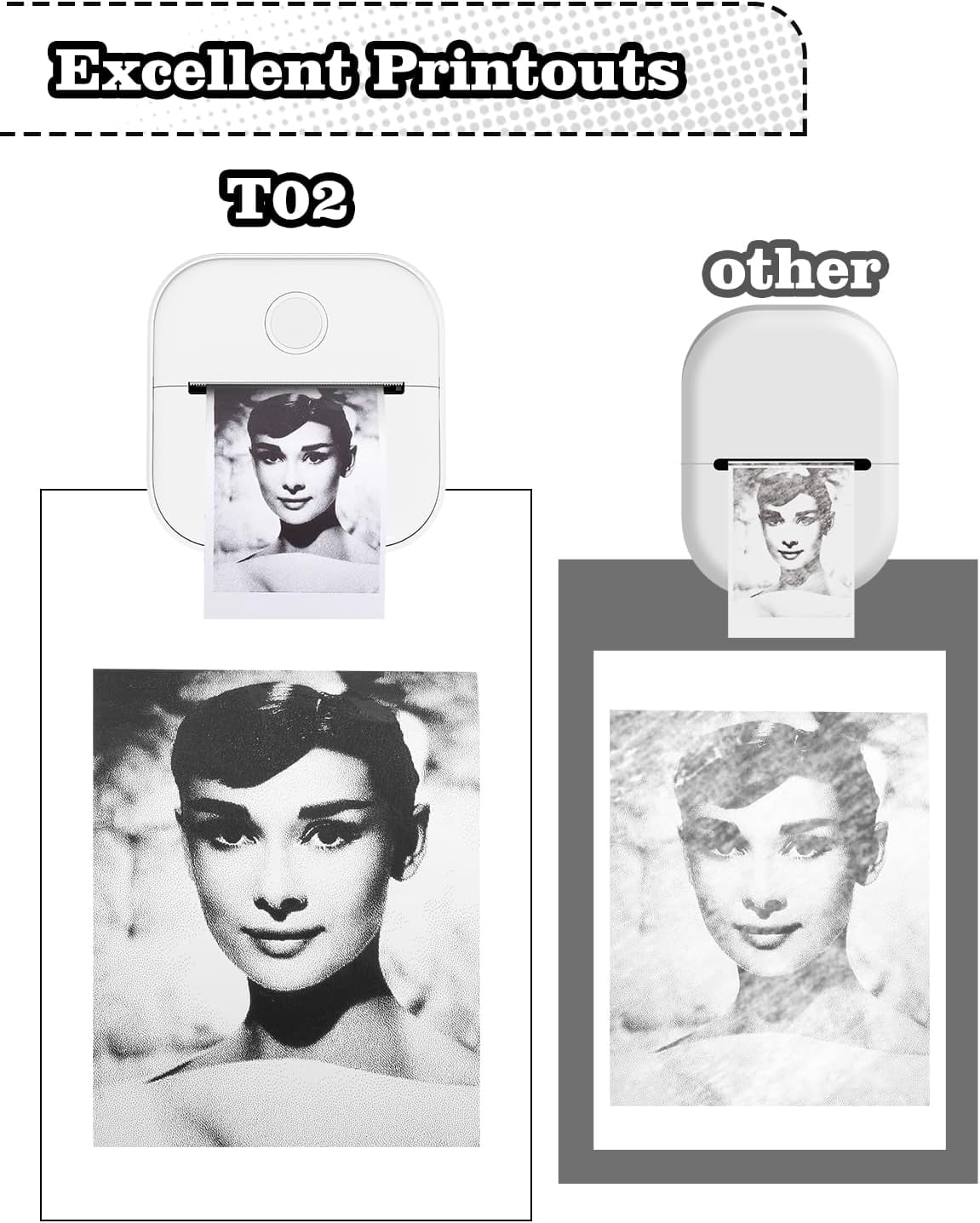 Mini Sticker Printer - T02 Mini Printer Portable Thermal Printer Inkless Sticker Maker Machine Bluetooth Pocket Printer Phone Printer for Study Graphics, Anatomical Diagrams
