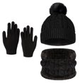 thumbnail image 2 of 3 Pcs Kids Winter Hat Scarf Gloves Set Boys Girls Knit Fleece Lined Thick Thermal Sets for Outdoor Play Ski Wear Black 2-10 Years, 2 of 5