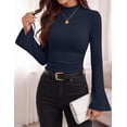 thumbnail image 3 of PRETTYGARDEN Womens Long Sleeve Shirts Fall Bell Sleeve Mock Turtleneck Ribbed Going Out Tops Casual Ruched Y2K Clothes, 3 of 8