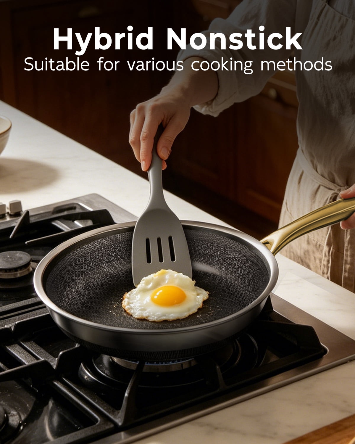 FogDream Non Stick Frying Pans Set, 10 & 11 Inch Tri-Ply  Stainless Steel Pans with Lids  for All Cooktops, Dishwasher & Oven-Safe Cooking Pan,Gold