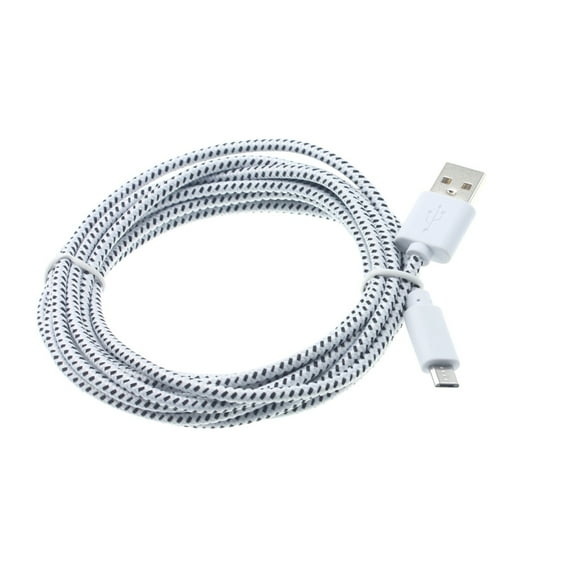 10ft USB Cable for Arlo Pro / Pro 2 Security Cameras - MicroUSB Charger Cord Power Wire Long Sync Braided Fast Charge White Compatible With Arlo Pro and Pro 2 Models