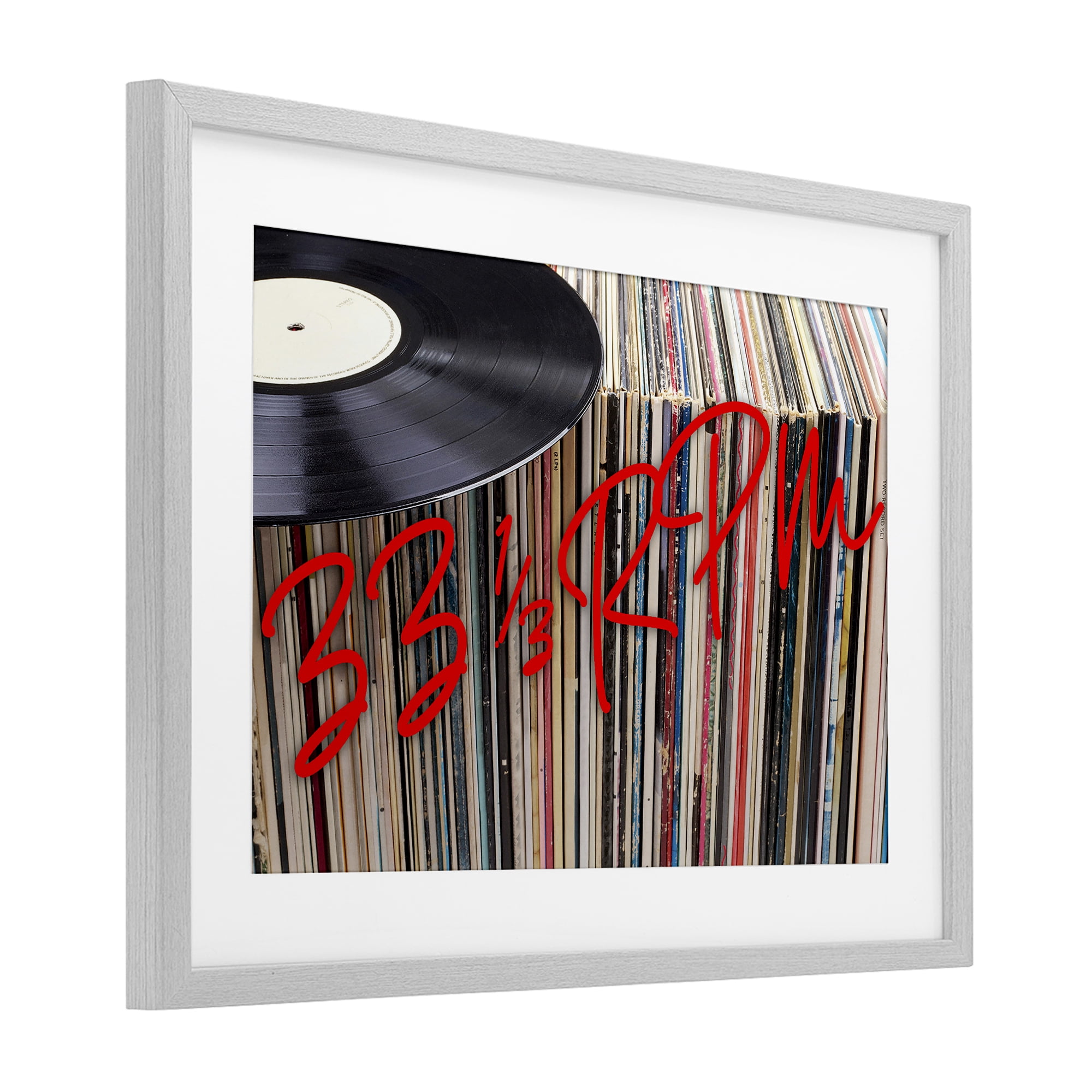 Stupell Industries Vinyl Record Stack Collection Gray Framed Print Under Glass, design by Lil' Rue