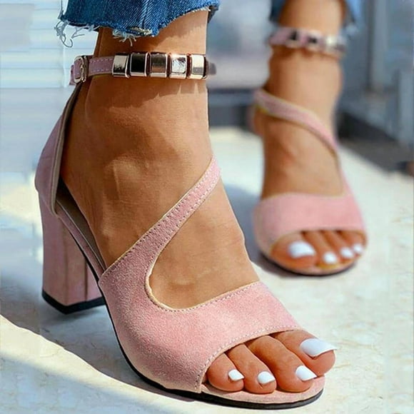 zanvin Sandals On Clearance, Summer Sandals New Buckle Strap Chunky Heel Sandals Women's High Heels Beaded Fish Mouth Women's Sandals Womens Sandals