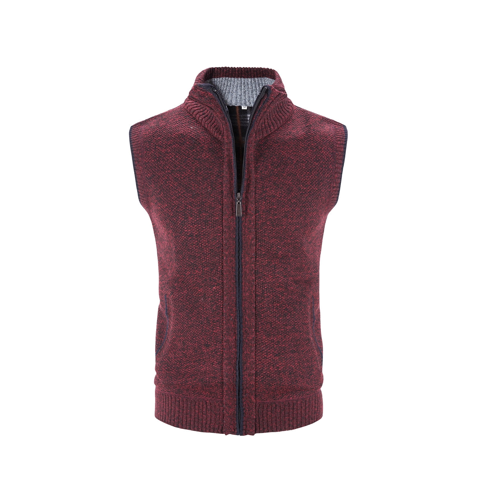 Sleeveless Sweater Cardigan for Mens, Fall Winter Zipper Stand Collar  Knitwear Coat Patchwork Warm Slim Casual Vests