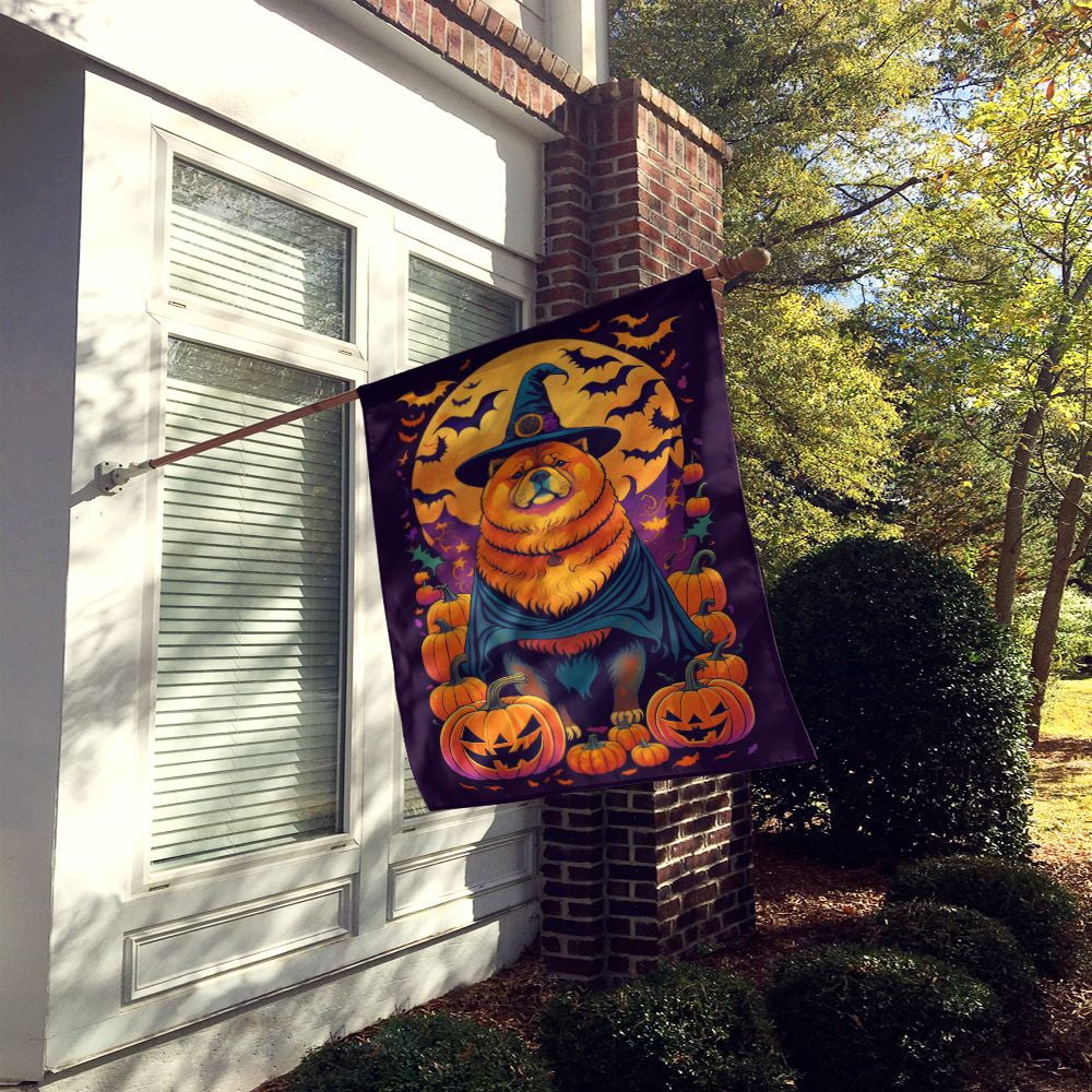 Halloween Chow Chow Dog House Flag 28x40IN Double-Sided Polyester Decorative Sleeve Pole Flag for Outdoor Home Garden