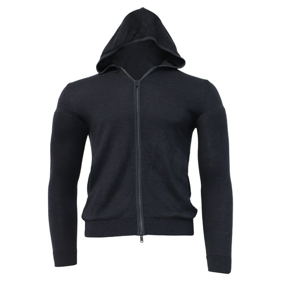 Theory Knitted Zipped Hoodie in Navy Blue Wool