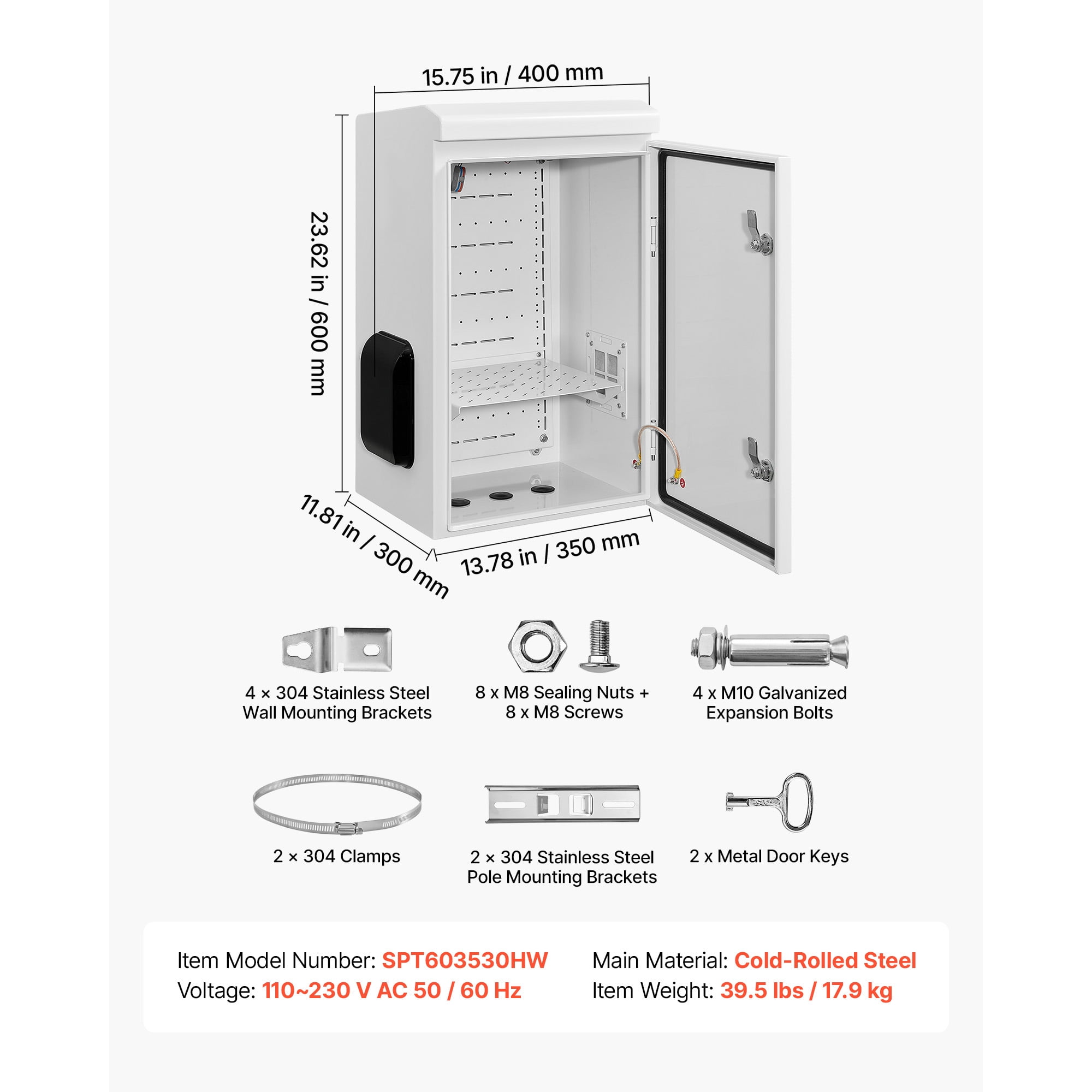 KFFKFF Outdoor Electrical Box, Cold-Rolled Steel, Junction Box with Built-In Thermostat and Fan, Rain Shield, Ventilated Structure, IP65 Waterproof Hinged Enclosure, 24 x 16 x 12 in