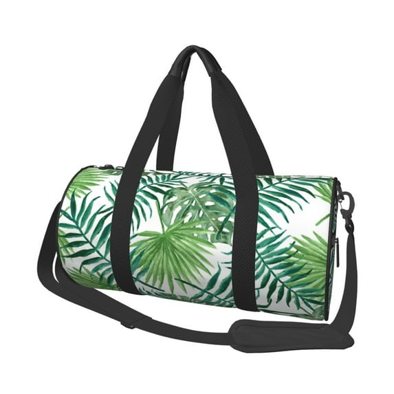 YFYANG Large Capacity Canvas Gym Bag for Men and Women, Tropical Plant Patterns Round Portable Travel Bags for Sports Fitness
