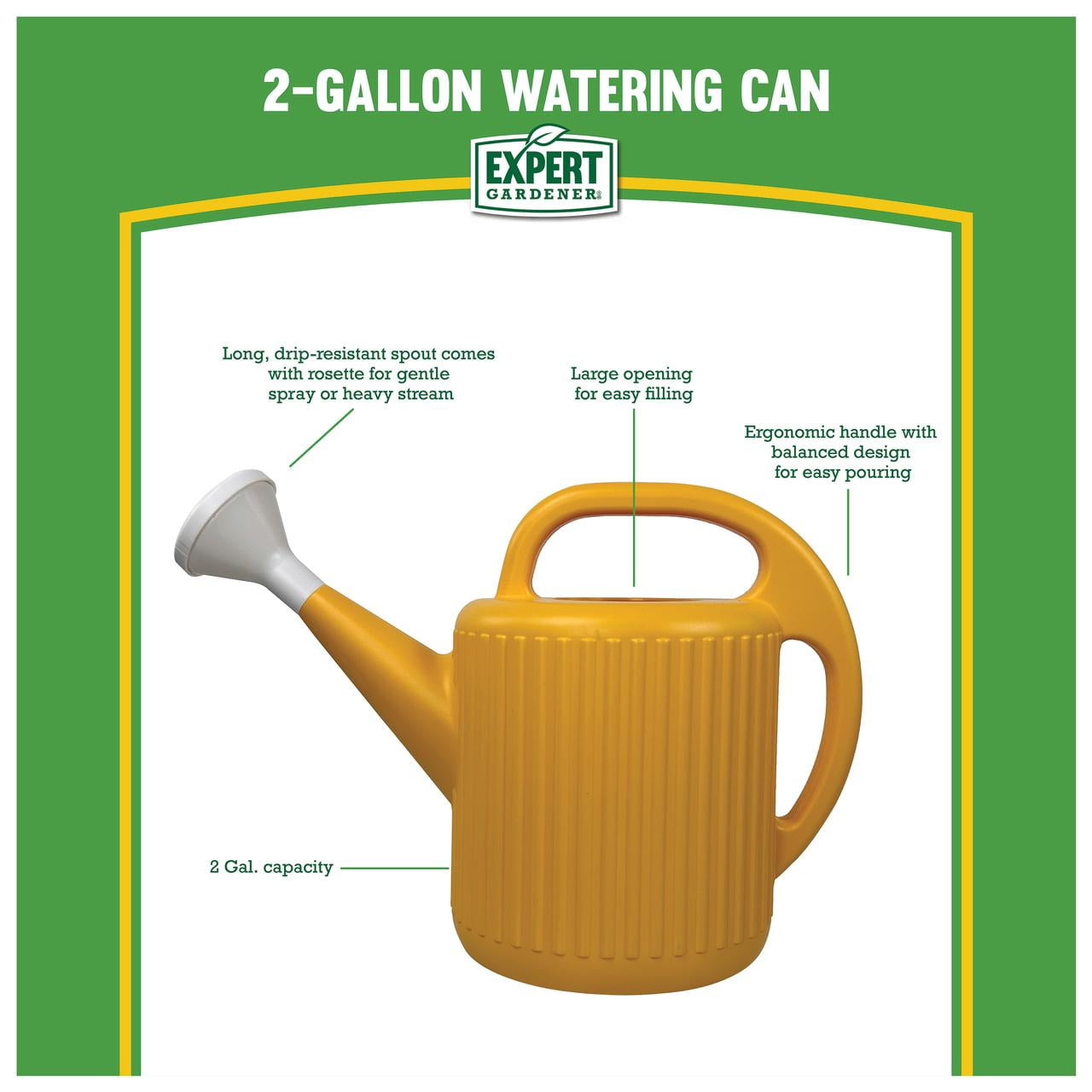 Expert Gardener 2-Gallon Plastic Watering Can, Yellow