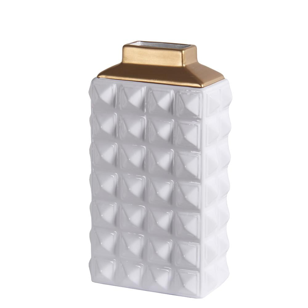 Small White Gold Ceramic Vase