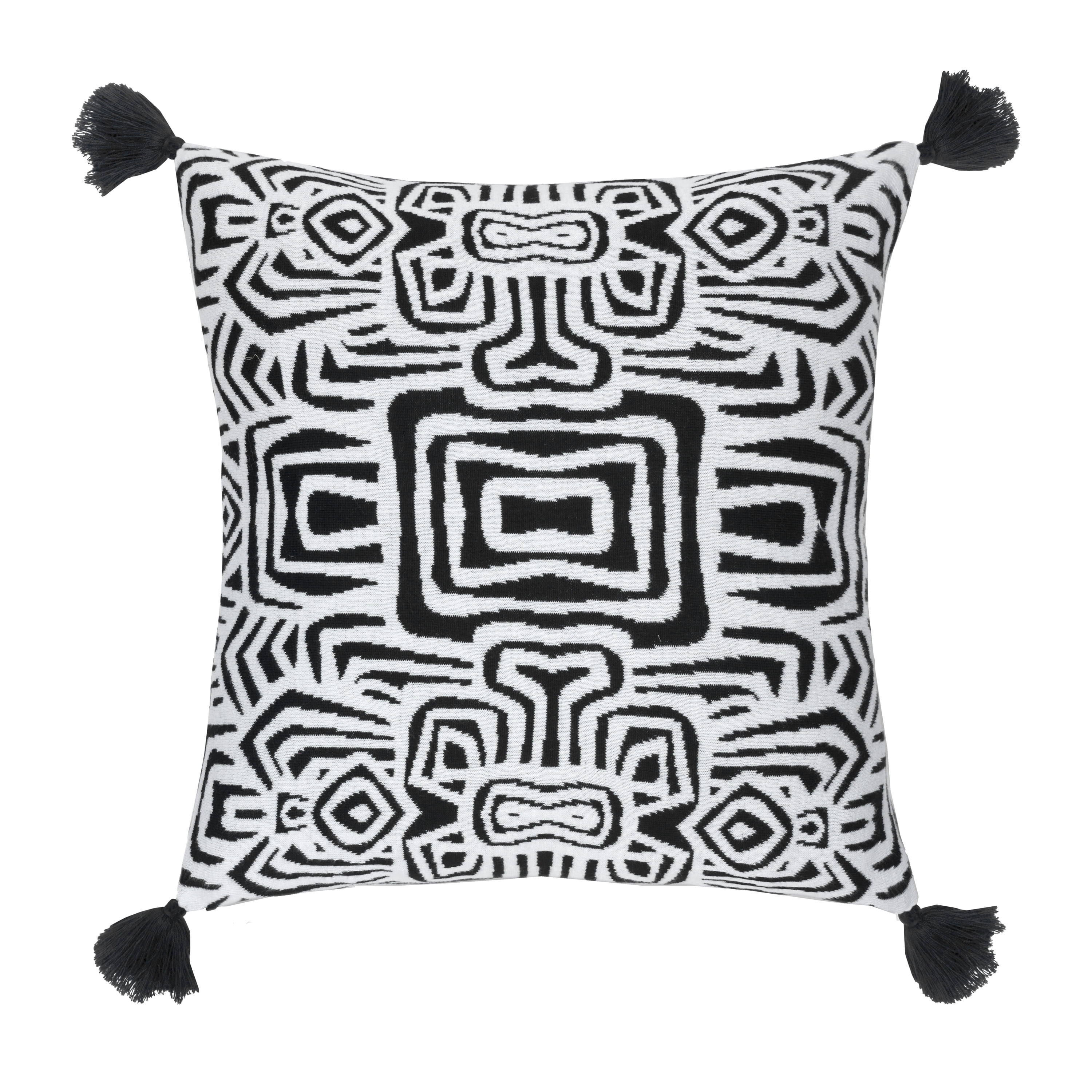 Rochelle Porter Oga Decorative Square Pillow, Throw, Black, White, Cotton, Polyfill, 20"x 20", 1 Count