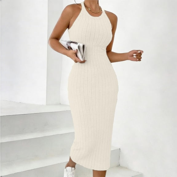 Blmnix Midi Dresses Dress Women Off the Shoulder Bodycon Petticoat Halter Cocktail-Length Sleeveless Summer Dresses,XL