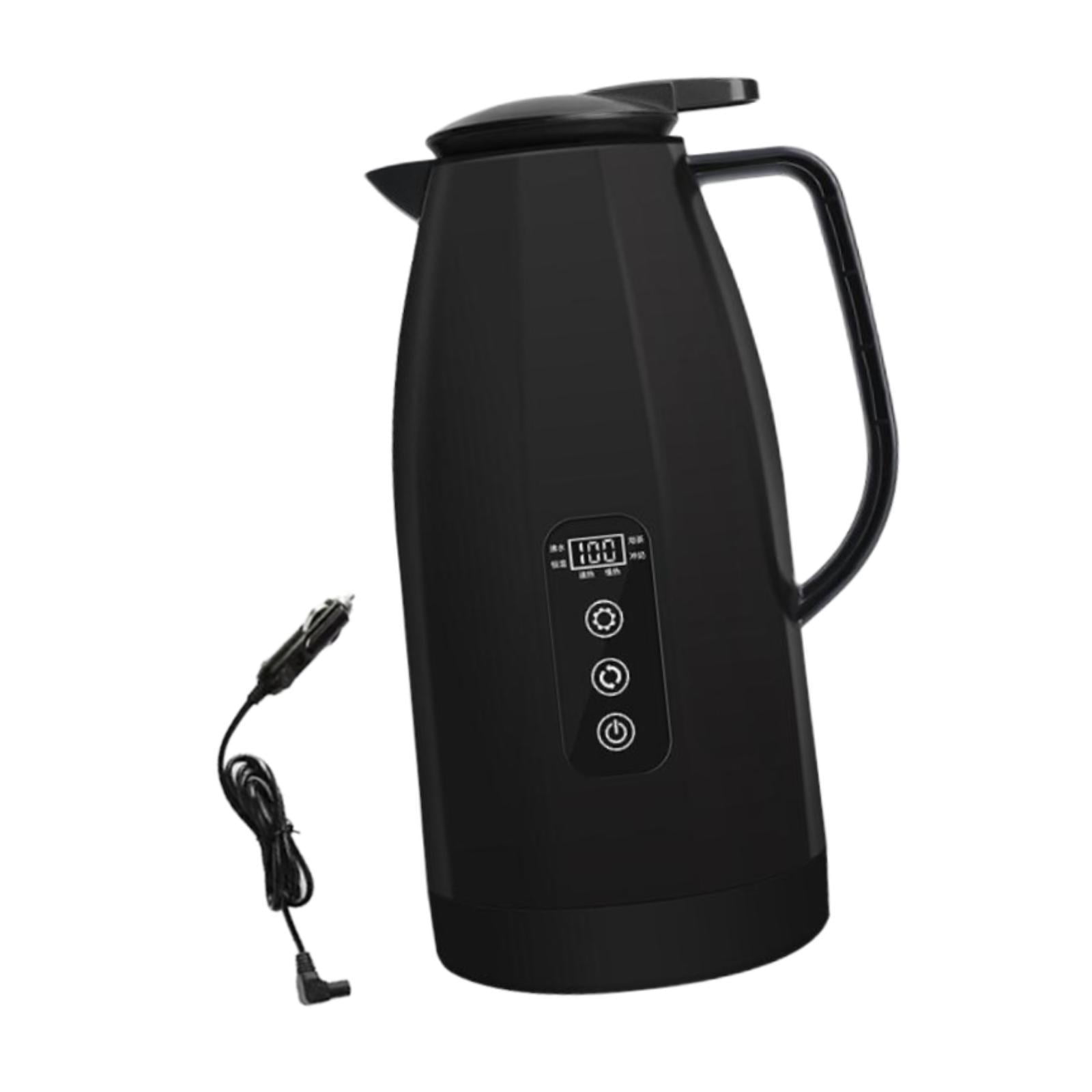 Baoblaze Electric Car Kettle 12V 24V Multifunctional 304 Stainless Steel Water Boiler Black 1.5L