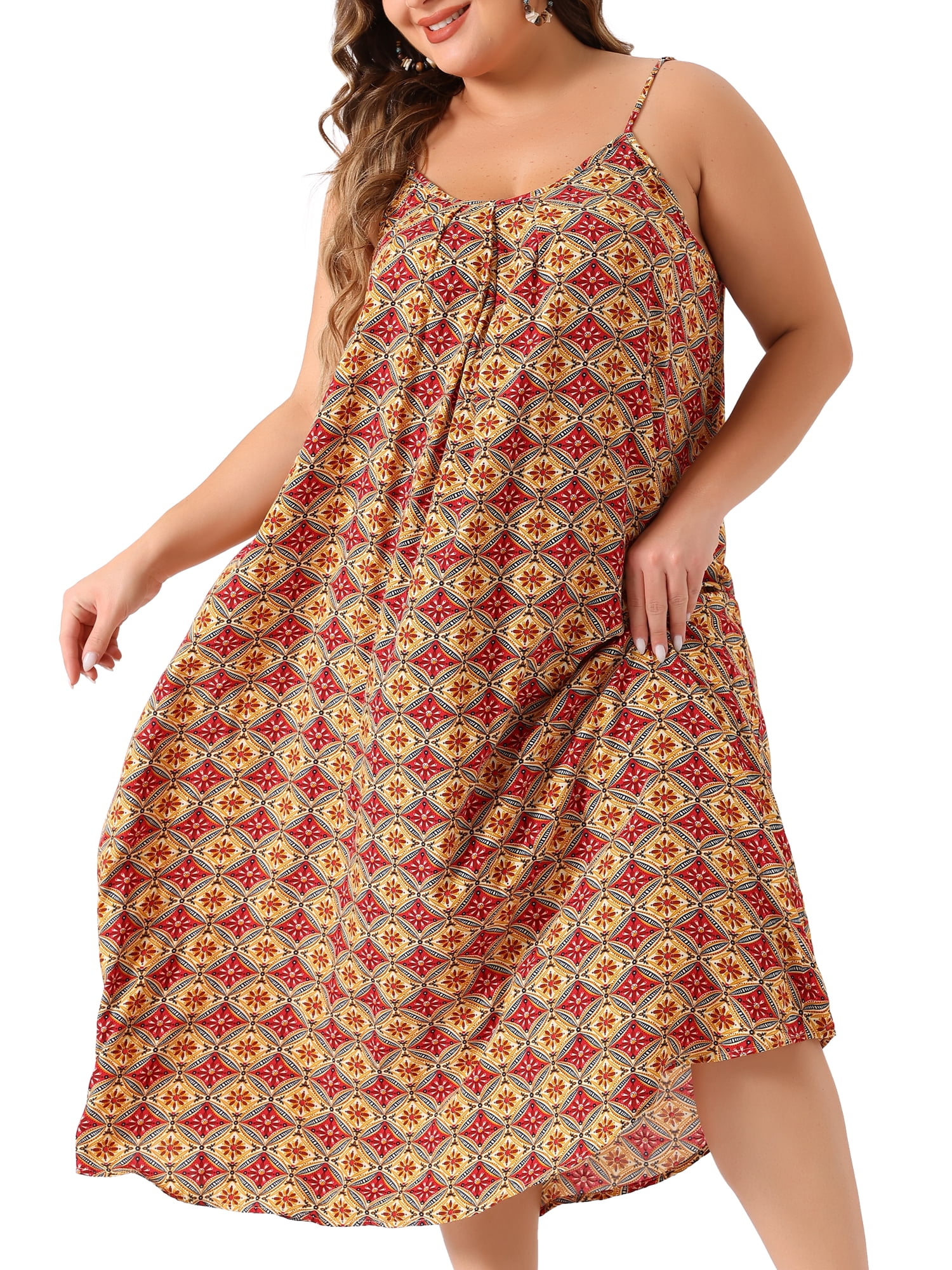 DARING DIVA Plus Women's Size Bohemian Spaghetti Straps Long Dress 3X Red