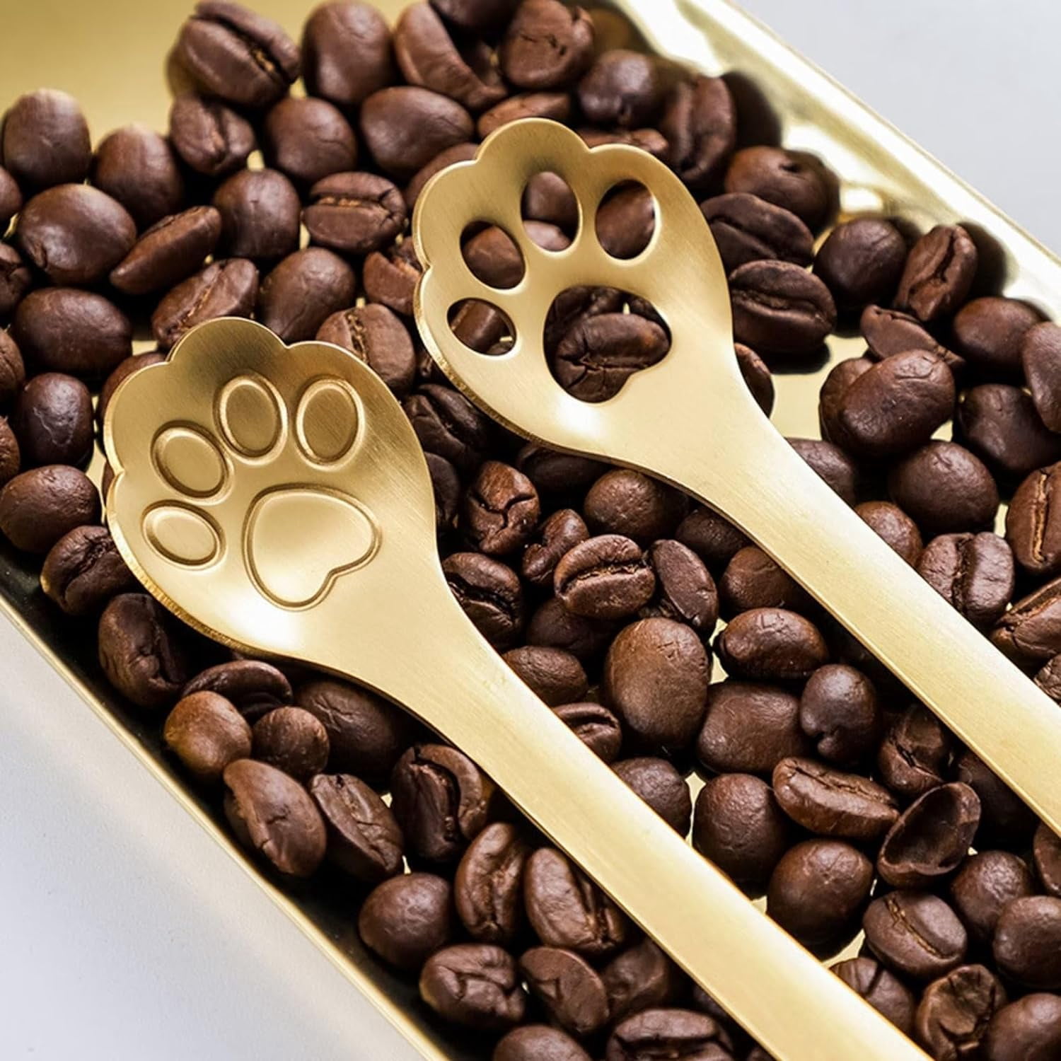 Cat Paw Stainless Steel Stirring Spoons - 2 Pack Cute Hollow Out Coffee Teaspoons For Desserts & Drinks