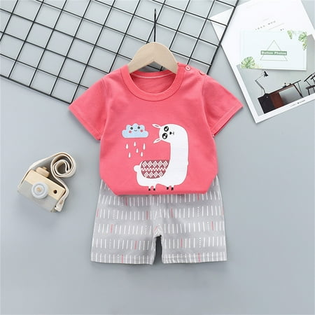 

Clearance! Daylightpeach Baby Boy Girl Outfit Spring Short Sleeve Cute Print Tops Shirt Casual Shorts Set Summer Outfits Clothes