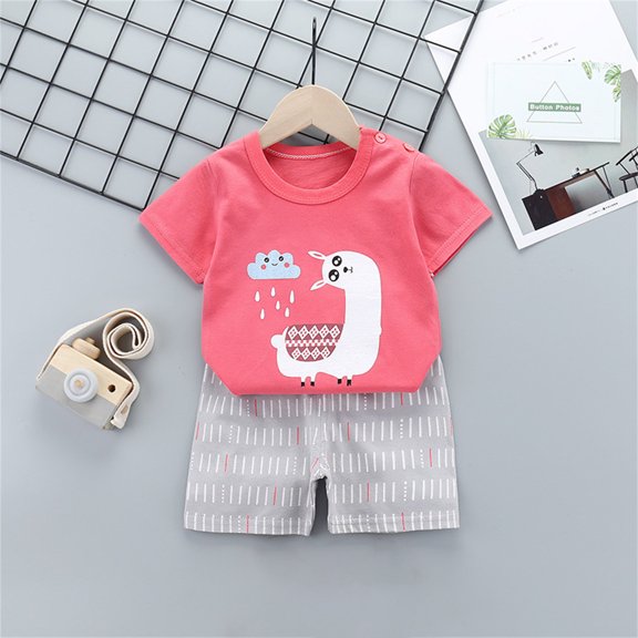 Holloyiver Baby Boy Girl Outfit Spring Short Sleeve Cute Print Tops Shirt Casual Shorts Set Summer Outfits Clothes