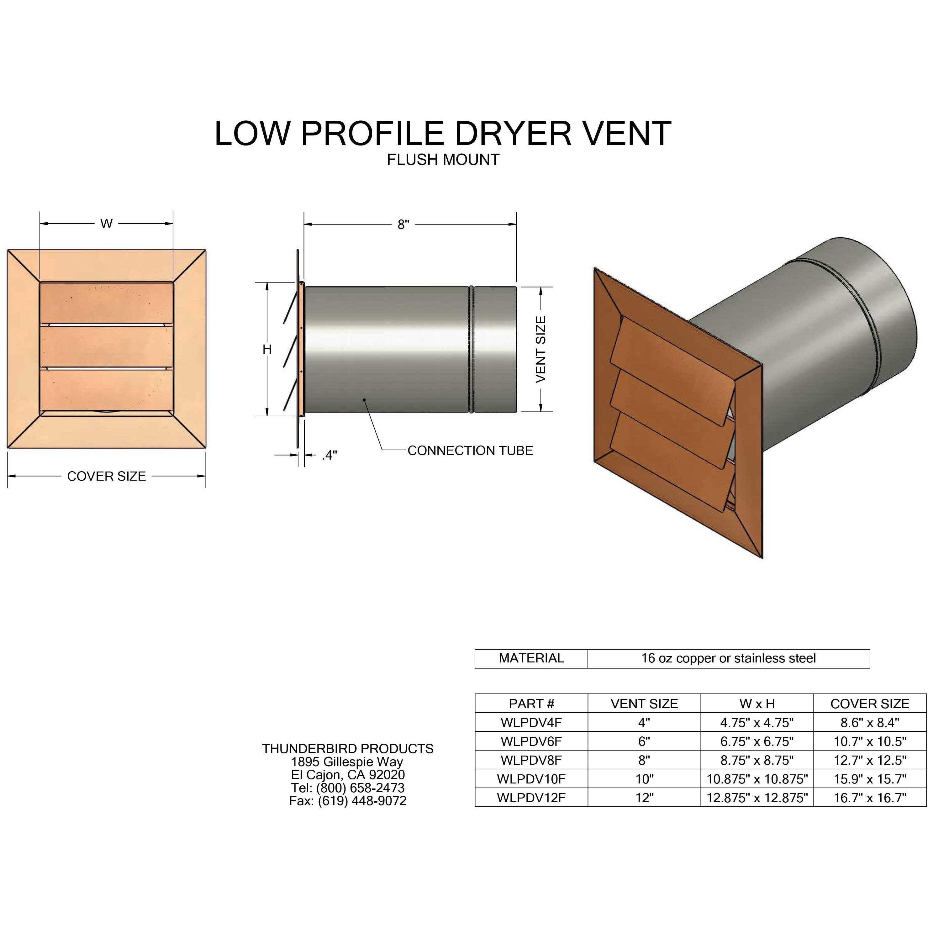 Hammered Copper Low Profile Louvered Dryer Vent - Exhaust Vent (4"-12") Duct Size: 4", Mount Type: Flush