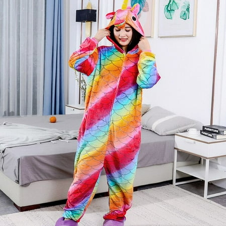 

CoCopeaunt Adults Animal Onesies Unicorn Pajamas Sets Warm Sleepwear Suit Women Men Winter Kids Mermaid Cartoon Flannel One Piece Nightwear