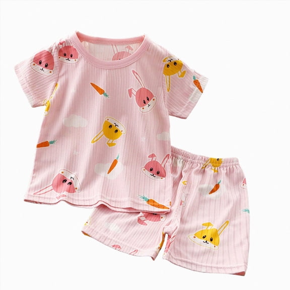 Kogui Summer Pjs for Toddler Girls Girls Pajamas Set Soft Button-Down Sleepwear Nightwear 2 Pjs Set Loungewear 1T 2T (Pink,1-2 Years)