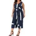 thumbnail image 4 of FAB CURVES Women's Plus Size Jumpsuit V Neck Sleeveless Tie Waist Wrap Rompers with Pockets 2X Navy Blue, 4 of 6