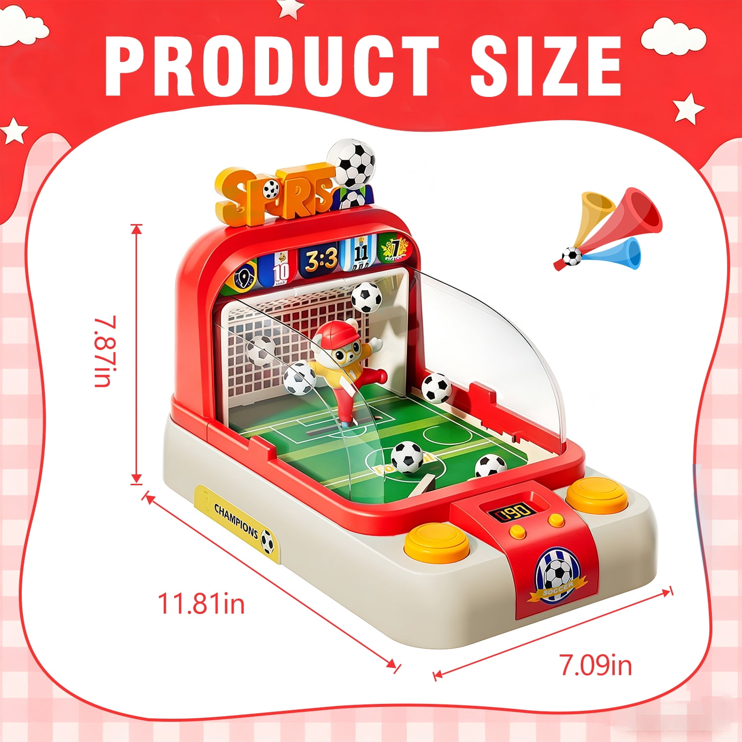 Kids Desktop Soccer Game Machine with Moving Goalkeeper, Scoreboard & Sounds – Interactive Football Toy for Boys & Girls Ages 3+（RED）