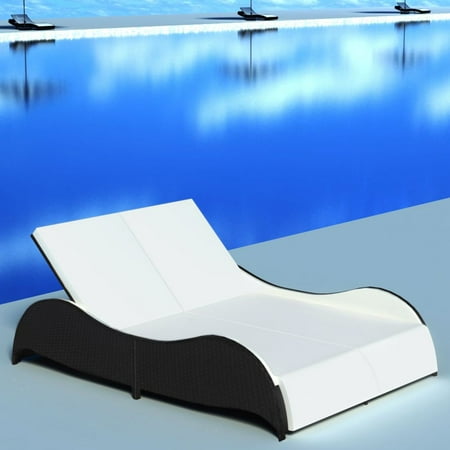 Most Comfortable Chaise Outdoor Double Rattan Chaise Lounge Chairs, 2 Person Sun Lounger Bed with Comfortable Cushion for Patio, Garden, Swimming Pool ()