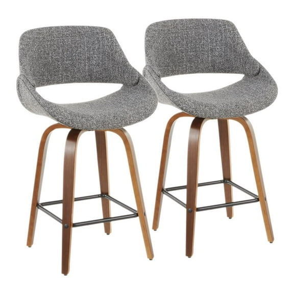 Lumisource Fabrico Mid-Century Modern Counter Stool in Walnut and Grey Noise Fabric - Set of 2