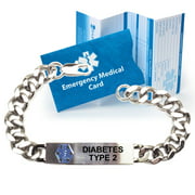 "diabetes type 2" traditional stainless steel medical alert id bracelet for men
